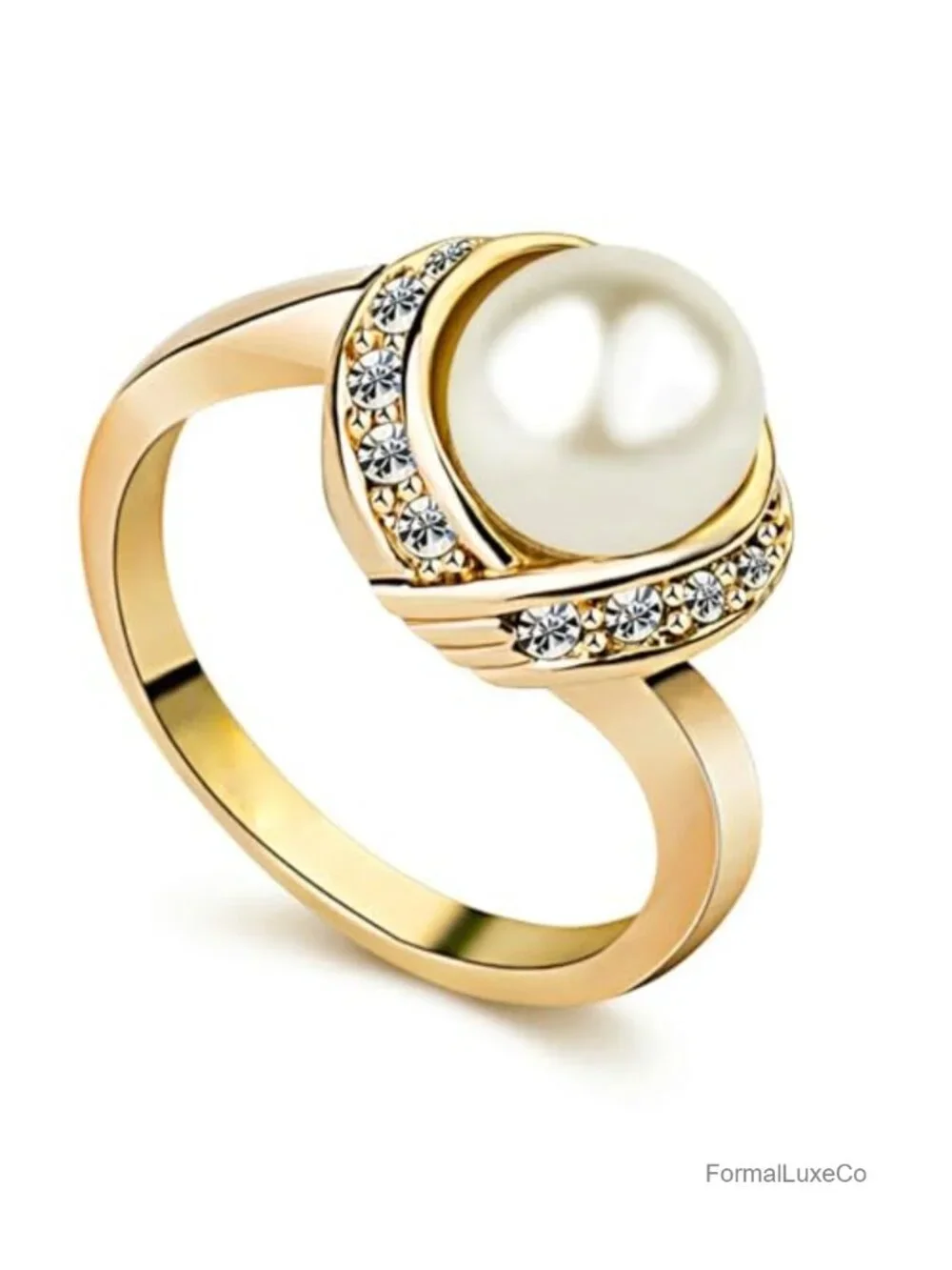 Pearl Cocktail Ring, 18K White Gold Plated, Statement Jewelry
